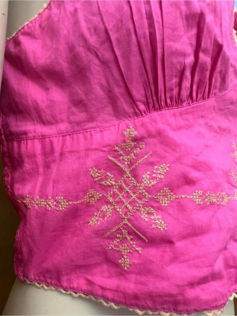 Free People Pink Halter Tank Top with Gold Embroidery